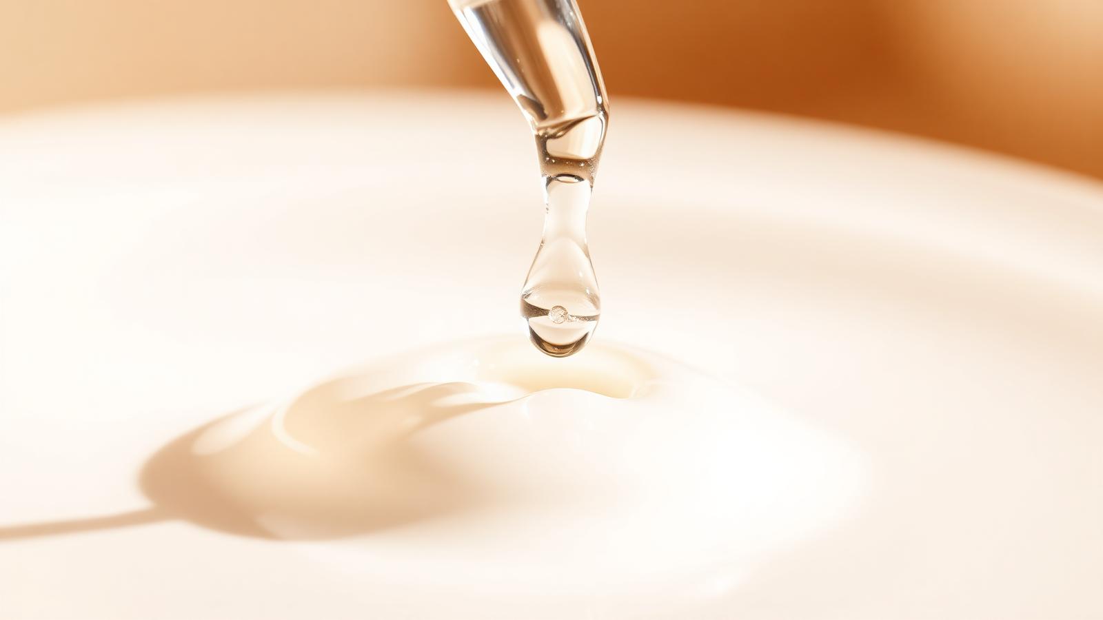 ¿Qué es el ácido hialurónico? Textura de sérum de ácido hialurónico en gota transparente, hidratación profunda para la piel